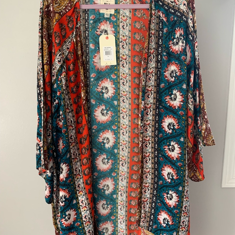 NWT Billabong Floral Teal and Coral Kimono - Picture 3 of 16